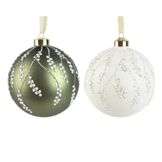BOULE MAT A/BRANCHES POIS D15CM 2COL ASS de Déco de Noël - Jardinerie Bordeaux et Libourne dans K004