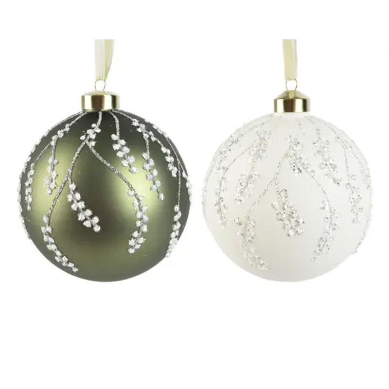 BOULE MAT A/BRANCHES POIS D15CM 2COL ASS de Déco de Noël - Jardinerie Bordeaux et Libourne dans K004