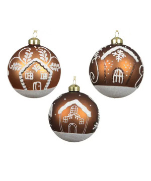 BOULE FINITION NEIGE BRUN/BRUN MELE 3ASS D10CM de Déco de Noël - Jardinerie Bordeaux et Libourne dans K004