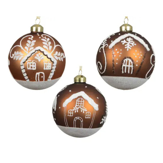 BOULE FINITION NEIGE BRUN/BRUN MELE 3ASS D10CM de Déco de Noël - Jardinerie Bordeaux et Libourne dans K004