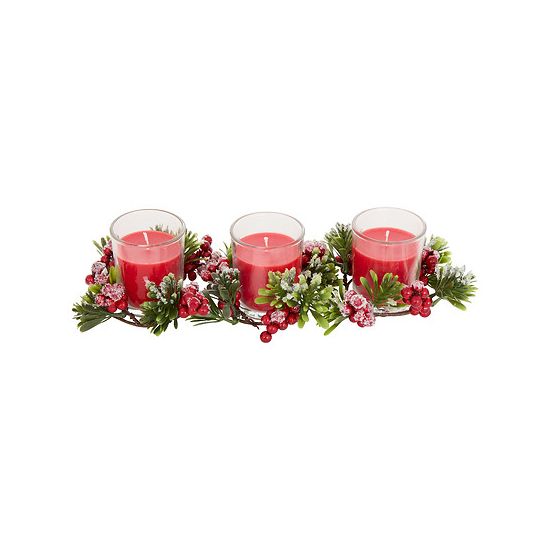 CENTRE DE TABLE 3 BOUGIES ROUGE de Déco de Noël - Jardinerie Bordeaux et Libourne dans J033