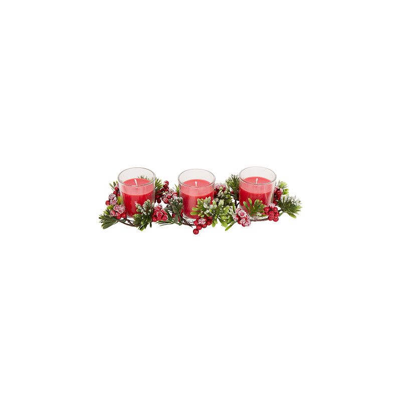 CENTRE DE TABLE 3 BOUGIES ROUGE de Déco de Noël - Jardinerie Bordeaux et Libourne dans J033