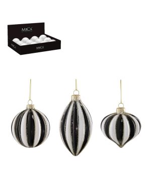 BOULE OIGNON GOUTTE NOIR BLANC 3ASS D8CM de Edelman - deco maison et noël dans E009