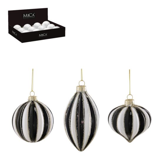 BOULE OIGNON GOUTTE NOIR BLANC 3ASS D8CM de Edelman - deco maison et noël dans E009