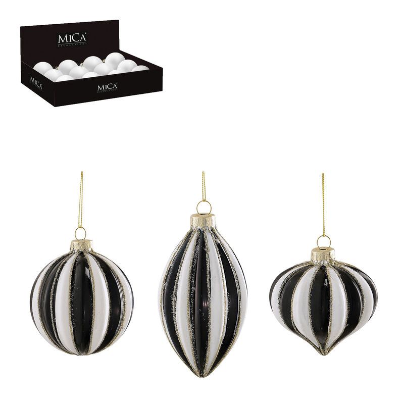 BOULE OIGNON GOUTTE NOIR BLANC 3ASS D8CM de Edelman - deco maison et noël dans E009
