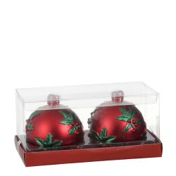 BOUGIE BOULE HOUX ROUGE X2 H7.5 D7.5CM de Edelman - deco maison et noël dans E009