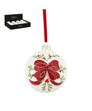 BOULE VERRE NOEUD BLANC D10CM de Edelman - deco maison et noël dans E009
