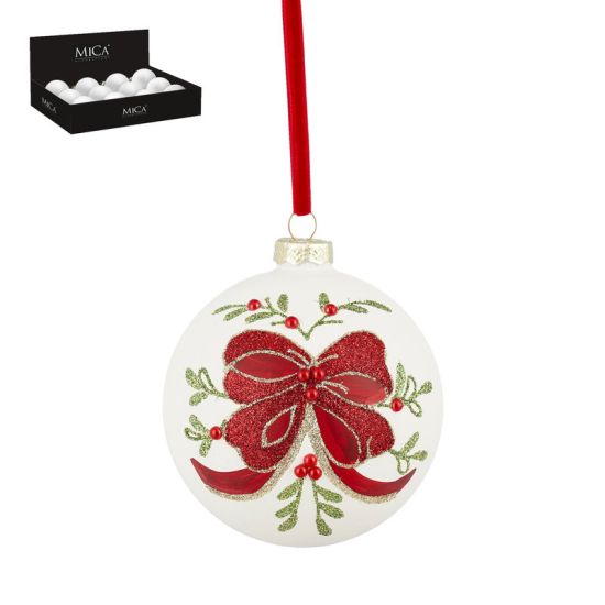 BOULE VERRE NOEUD BLANC D10CM de Edelman - deco maison et noël dans E009