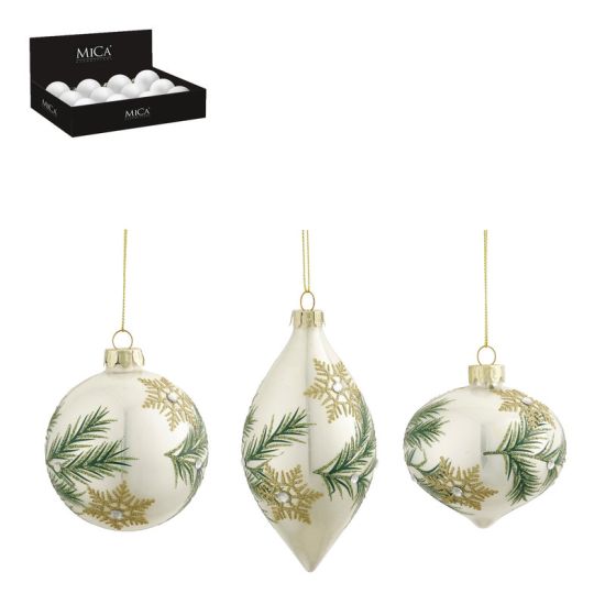 BOULE OIGNON GOUTTE BLANC 3ASS D8CM de Edelman - deco maison et noël dans E009