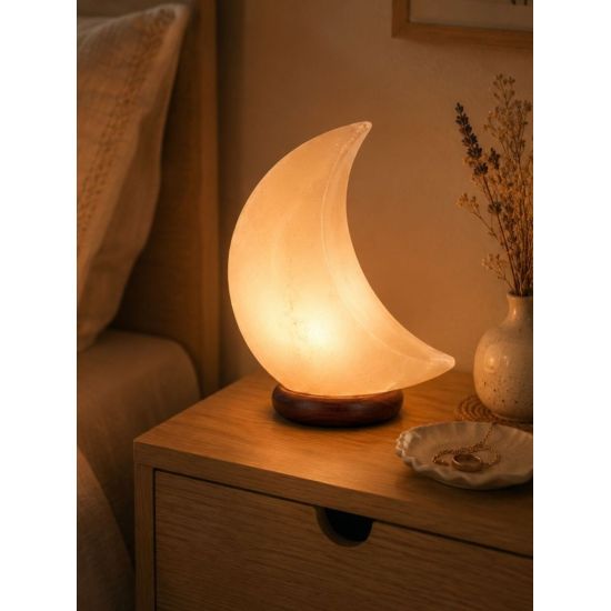 Lampe en Cristal de Sel Blanc forme Lune de Herboristerie et Esotérisme à Libourne dans D040