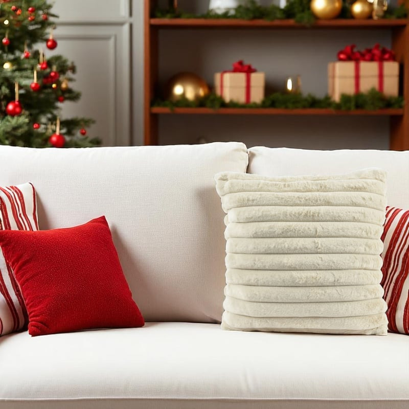 COUSSIN RAYURES IRREGULIERES CREME 45X45CM de Kaemingk - deco de la maison dans Coussins et couverture