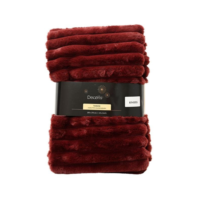 PLAID VELOURS RAYURES LIE DE VIN 170X130CM de Kaemingk - deco de la maison dans K002