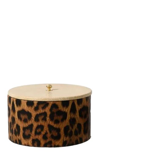 BOITE RANGEMENT LEOPARD+COUVERCLE BEIGE H8CM de Kaemingk - deco de la maison dans Boites