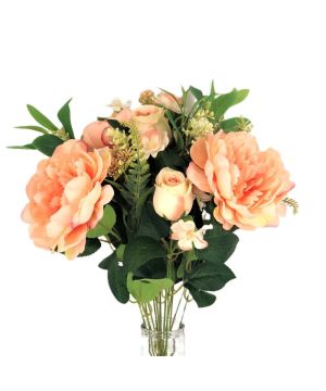 BOUQUET PIVOINES+BOUTONS ROSE 14F 50CM SAUMON de Décoration de la maison à Libourne dans K0301