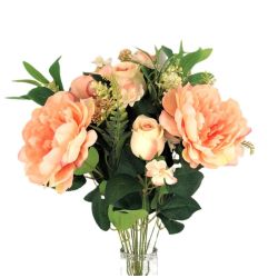 BOUQUET PIVOINES+BOUTONS ROSE 14F 50CM SAUMON de Décoration de la maison à Libourne dans K0301