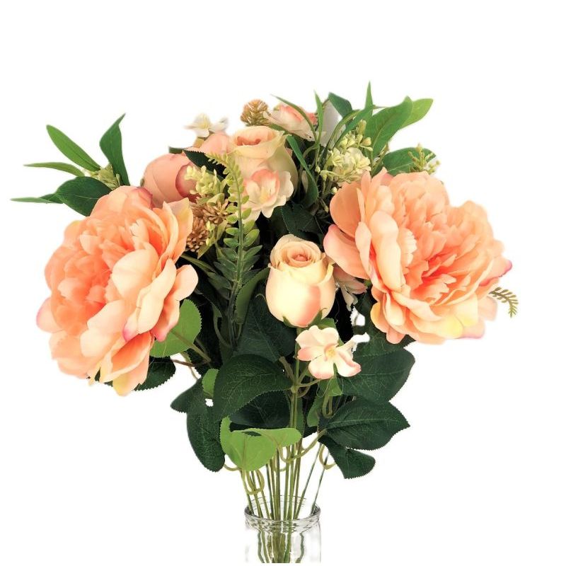 BOUQUET PIVOINES+BOUTONS ROSE 14F 50CM SAUMON de Décoration de la maison à Libourne dans K0301