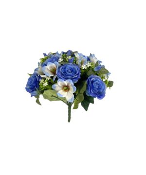 BOUQUET MAGNOLIAS+ROSES BLEU 24F H36CM D40CM de Décoration de la maison à Libourne dans K0301