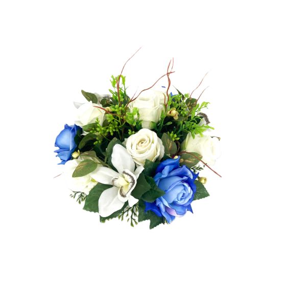 COUPE BOUTON ROSE+ROSE+ORCHIDEES 16F BLEU BLANC de Décoration de la maison à Libourne dans K0301