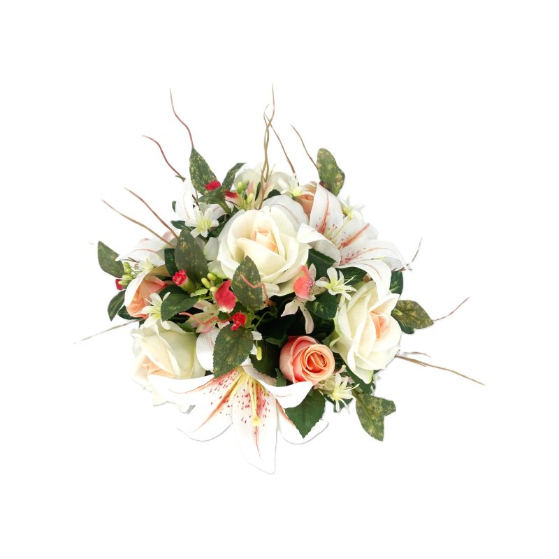 COUPE ROSE+LYS TIGER 18F CREME PECHE H25 D25 de Décoration de la maison à Libourne dans K0301