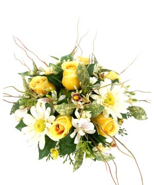 COUPE GERBERAS+BOUTONS ROSE 18F JAUNE CREME H20 de Décoration de la maison à Libourne dans K0301