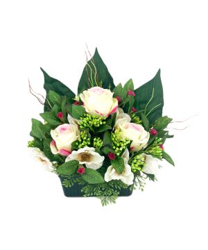 JARDINIERE 3ROSES+6HELLEBORES BLANCHES ROSE H30 de Décoration de la maison à Libourne dans K0301