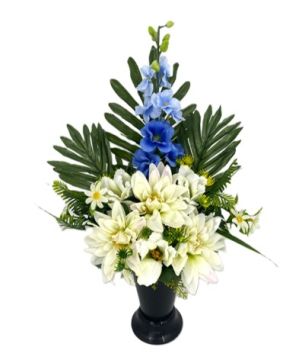 VASE DELPHINIUM DAHLIAS+ROSES BLEU BLANC de Décoration de la maison à Libourne dans K0301
