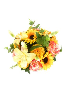 COUPE ROSE+TOURNESOL+ZINNIA 24F 60CM JAUNE PECHE de Décoration de la maison à Libourne dans K0301