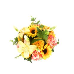COUPE ROSE+TOURNESOL+ZINNIA 24F 60CM JAUNE PECHE de Décoration de la maison à Libourne dans K0301