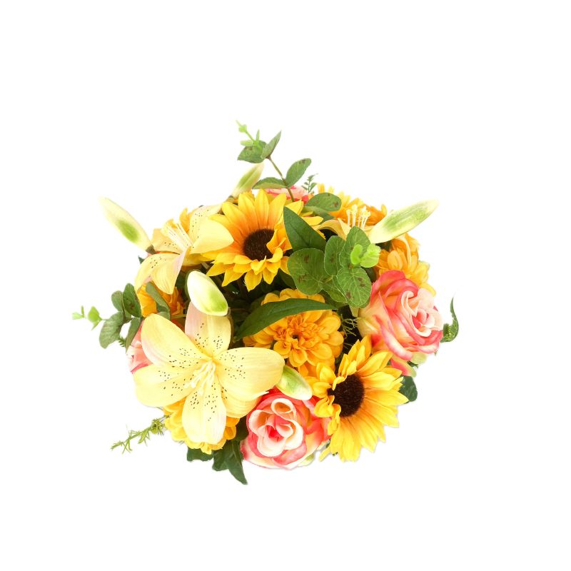 COUPE ROSE+TOURNESOL+ZINNIA 24F 60CM JAUNE PECHE de Décoration de la maison à Libourne dans K0301