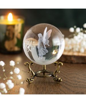 Boule de cristal en verre gravée au laser Fée de poussière d’étoiles et son socle de Herboristerie et Esotérisme à Libourne d...