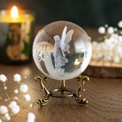 Boule de cristal en verre gravée au laser Fée de poussière d’étoiles et son socle de Herboristerie et Esotérisme à Libourne d...