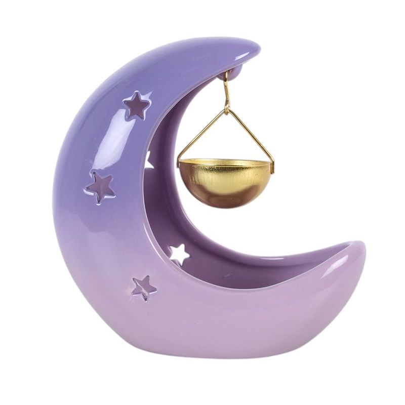 Brûle-parfum suspendu en forme de croissant de lune violet pastel de Herboristerie et Esotérisme à Libourne dans S162