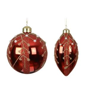 BOULE VERRE PAILLETTES+PERLES ROUGE D8CM 2ASS de Déco de Noël - Jardinerie Bordeaux et Libourne dans K004