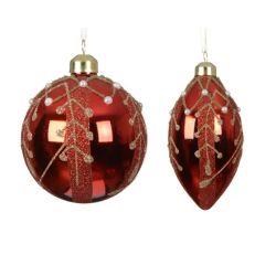 BOULE VERRE PAILLETTES+PERLES ROUGE D8CM 2ASS de Déco de Noël - Jardinerie Bordeaux et Libourne dans K004