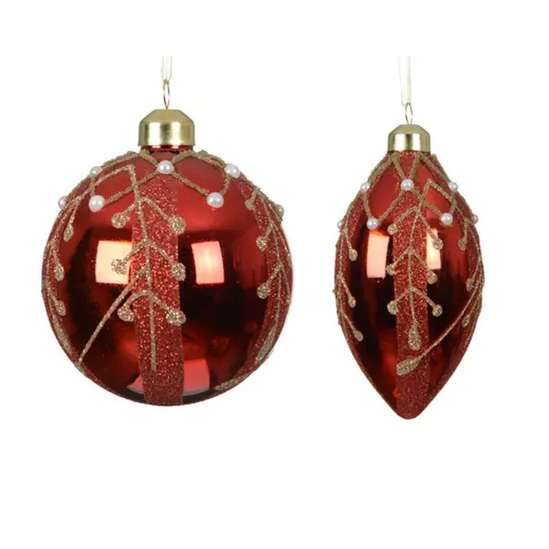 BOULE VERRE PAILLETTES+PERLES ROUGE D8CM 2ASS de Déco de Noël - Jardinerie Bordeaux et Libourne dans K004
