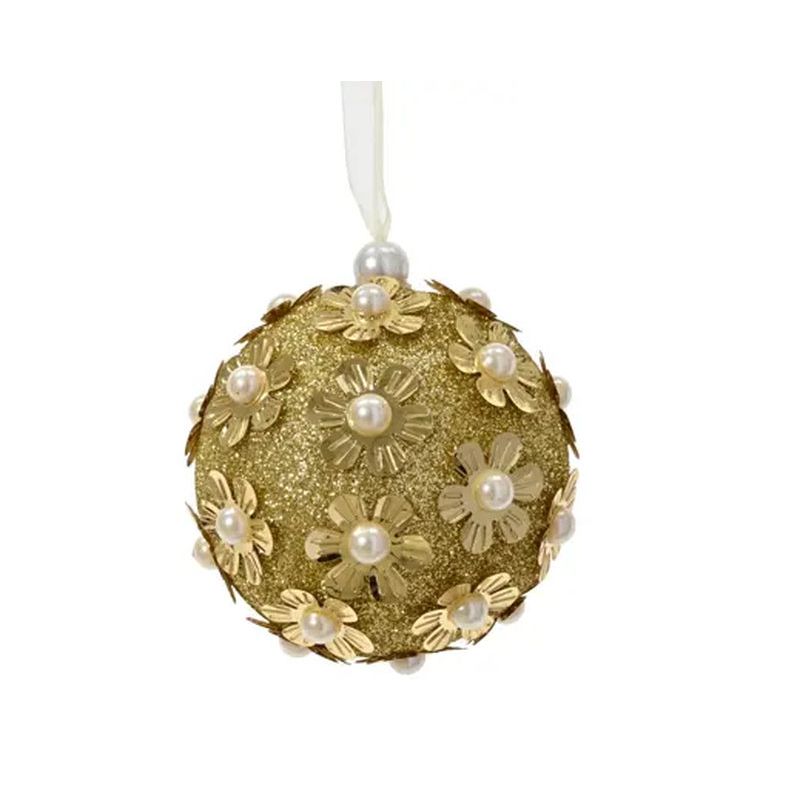 BOULE MOUSSE PAILLETTES+PERLES OR D8CM de Déco de Noël - Jardinerie Bordeaux et Libourne dans K004