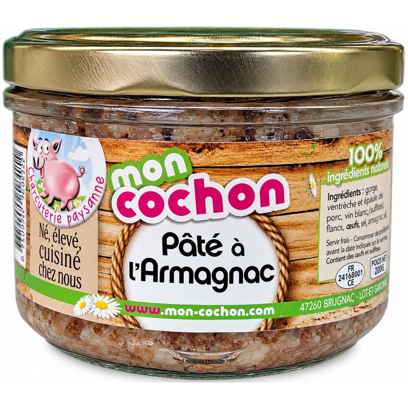 PATE PORC ARMAGNAC VERRINE 200G de Table des producteurs Libourne dans 🥔 Apéritifs à manger