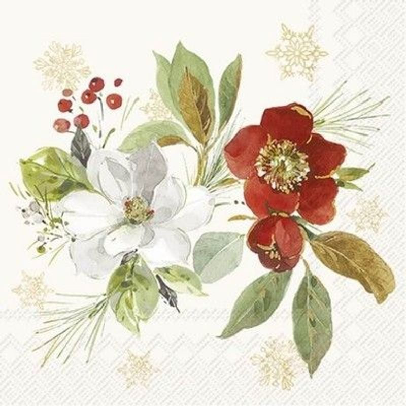 SERVIETTE COCKTAIL BOUQUET POINSETTIA CREME de Décoration de la maison à Libourne dans M067