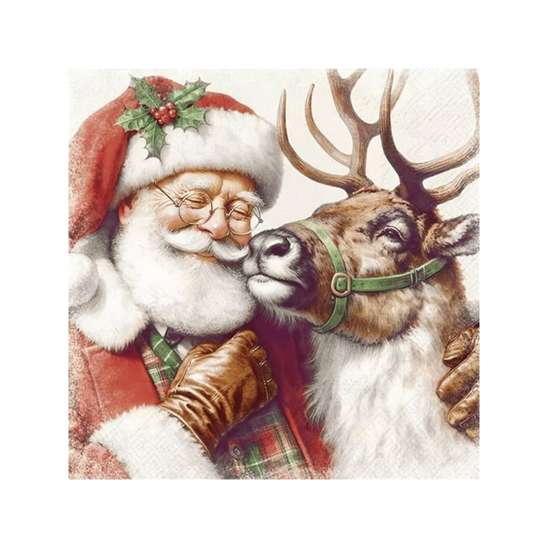 SERVIETTE LUNCH PERE NOEL AVEC CERF de Déco de Noël - Jardinerie Bordeaux et Libourne dans M067