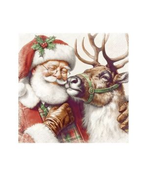 SERVIETTE COCKTAIL PERE NOEL AVEC CERF de Déco de Noël - Jardinerie Bordeaux et Libourne dans M067