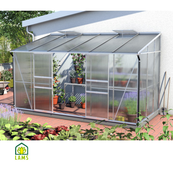 SERRE ADOSSEE IDA 7800 ALU+embase de Lams - EGT Partners - Serre de jardin dans Serre sur terre et dalle