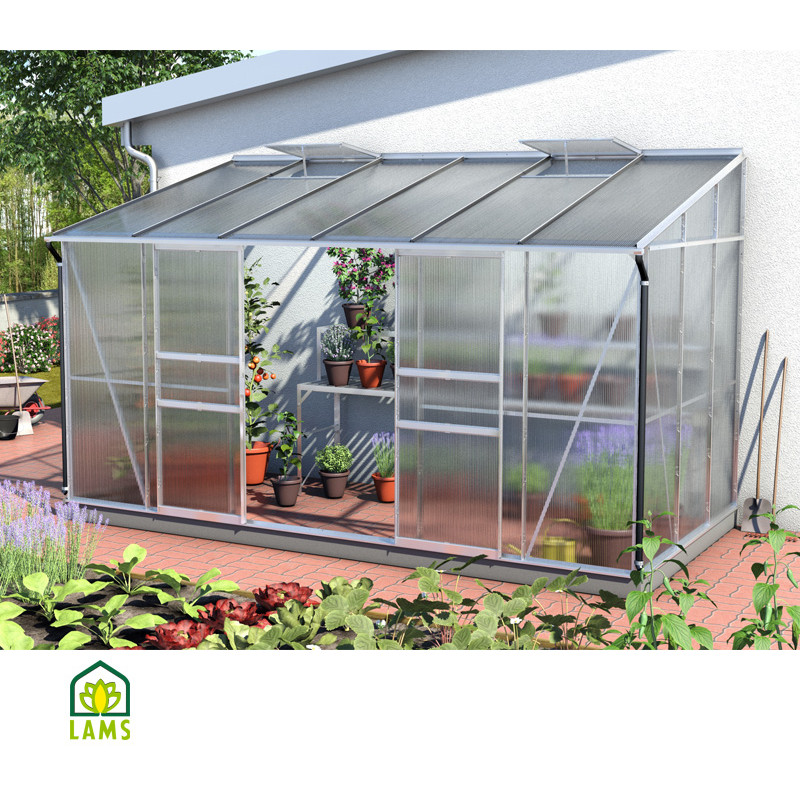 SERRE ADOSSEE IDA 7800 ALU+embase de Lams - EGT Partners - Serre de jardin dans Serre sur terre et dalle