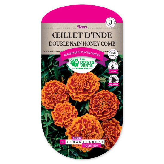 Oeillet D'Inde Dble Nain Honey Comb -graines de Les Doigts Verts - graines de Gironde à Bordeaux dans Graines de fleurs en O