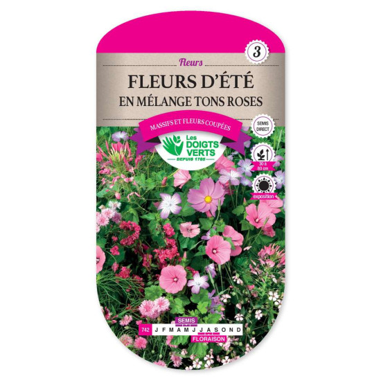 Fleurs D'Ete Melange Tons Roses -graines de Les Doigts Verts - graines de Gironde à Bordeaux dans Graines de fleurs en F