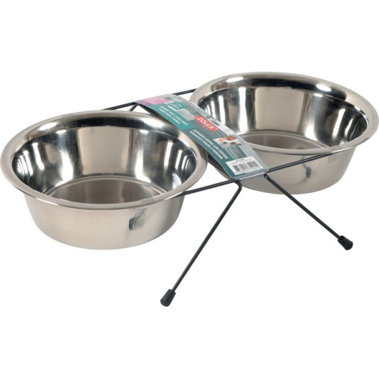 SUPPORT + 2 BOLS INOX 1.3L de Zolux - Produit pour animaux dans Gamelles et distributeurs pour chiens
