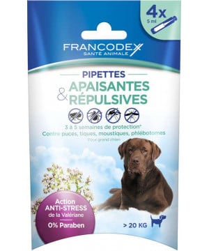 Pipettes repulsives grand chien x4 de Francodex - anti puce et soin pour chien et chat dans Puces et tiques pour chiens