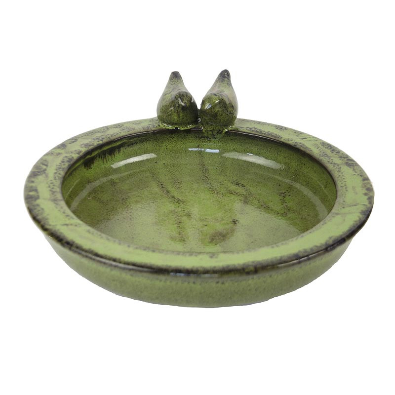 Bain oiseau céramique rond vert de Esschert design - deco maison et jardin dans Nichoirs, Mangeoires et accessoires