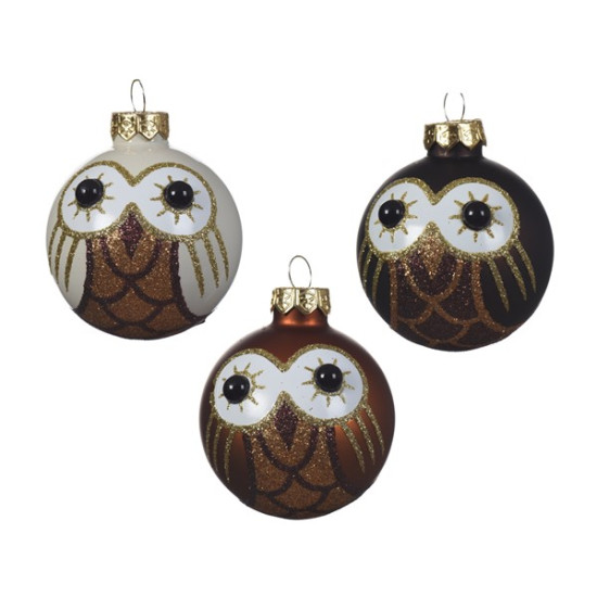 Boule en verre chouette 3 coloris ass d6cm de Kaemingk - deco de la maison dans Boule pour sapin de Noël