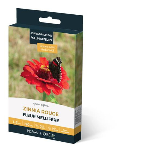 ZINNIA ROUGE 3M2 de Novaflore - fleurs melliferes pour papillons et abeilles dans Graines de fleurs en Z