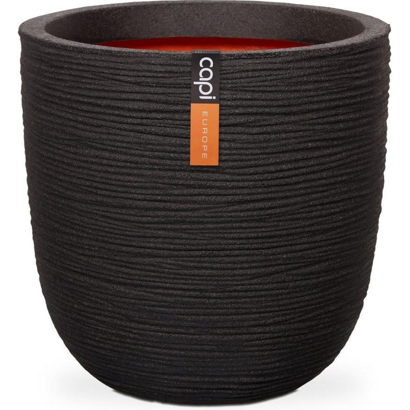 Pot boule strié 43x41 noir de Capi Europe - Cache et pot décoratifs design dans Cache-pot et pot déco